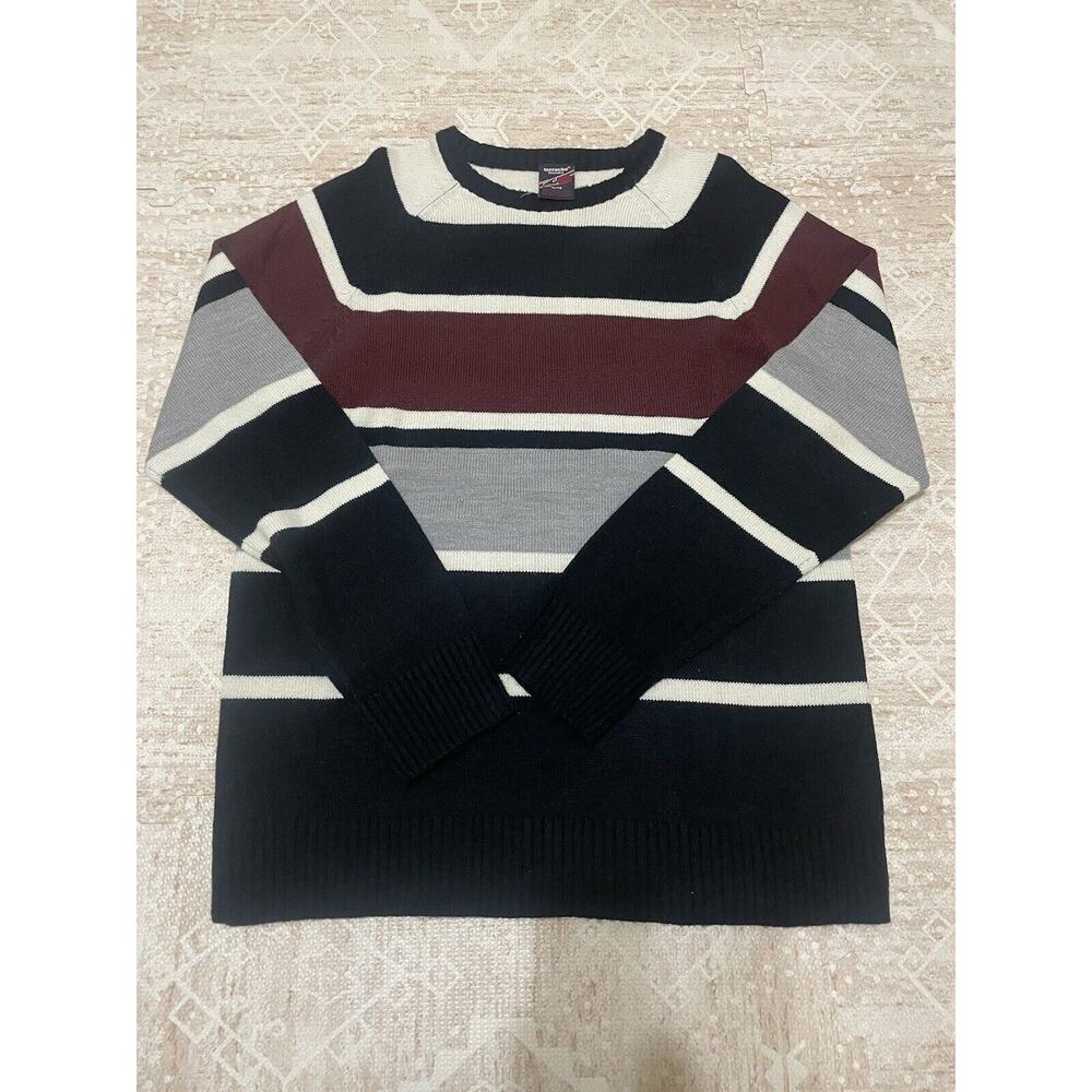 Y2K Vintage Ferruche Black Gray Stripe Knit Skater Sweater Men. X-Large